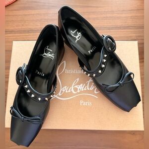 Christian Louboutin Black Studded Heeled Mary Jane with Bow